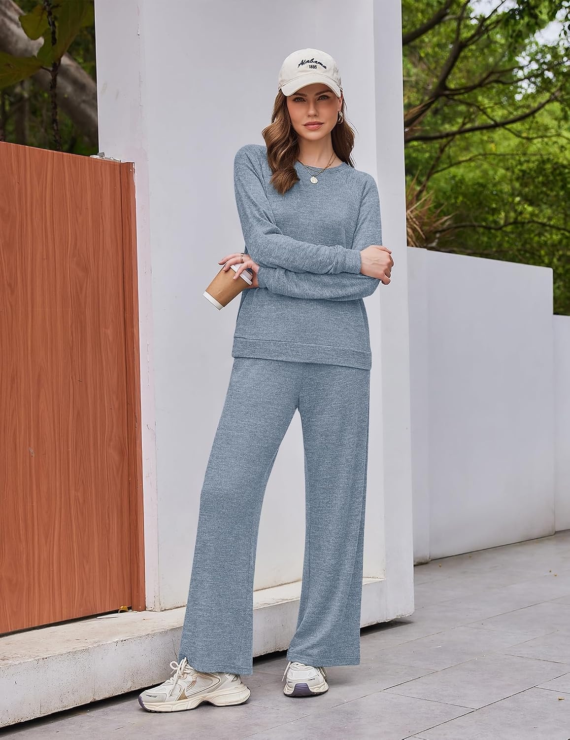 image:imageEkouaer Pajama Sets for Women Long Sleeve Sleepwear Crew Neck Pj Lounge SetBlue