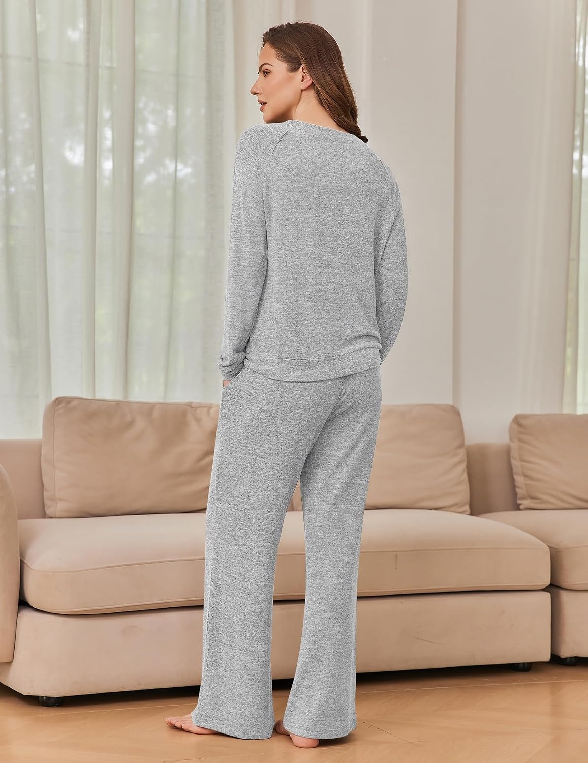 image:imageEkouaer Pajama Sets for Women Long Sleeve Sleepwear Crew Neck Pj Lounge SetLight Grey
