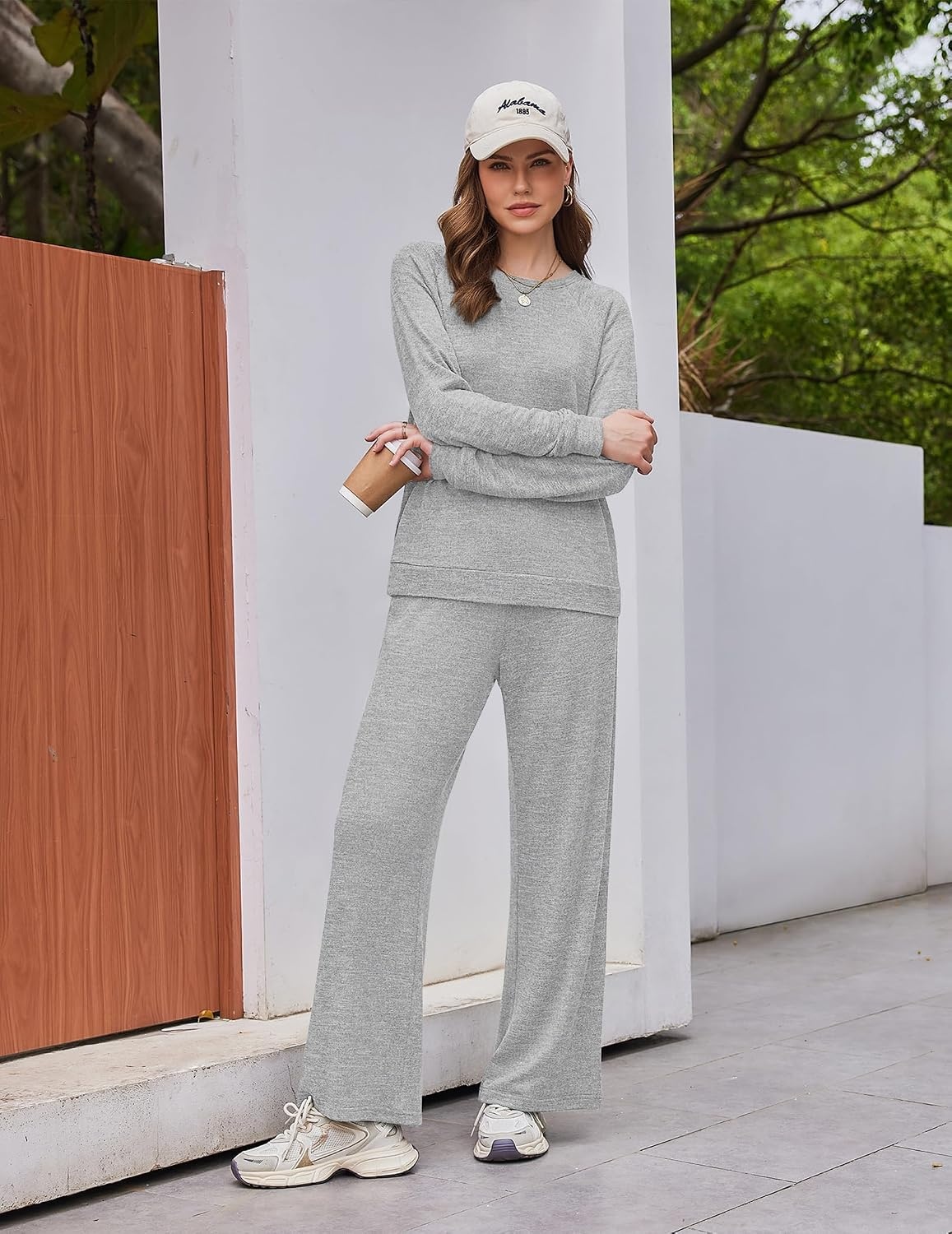 image:imageEkouaer Pajama Sets for Women Long Sleeve Sleepwear Crew Neck Pj Lounge SetLight Grey