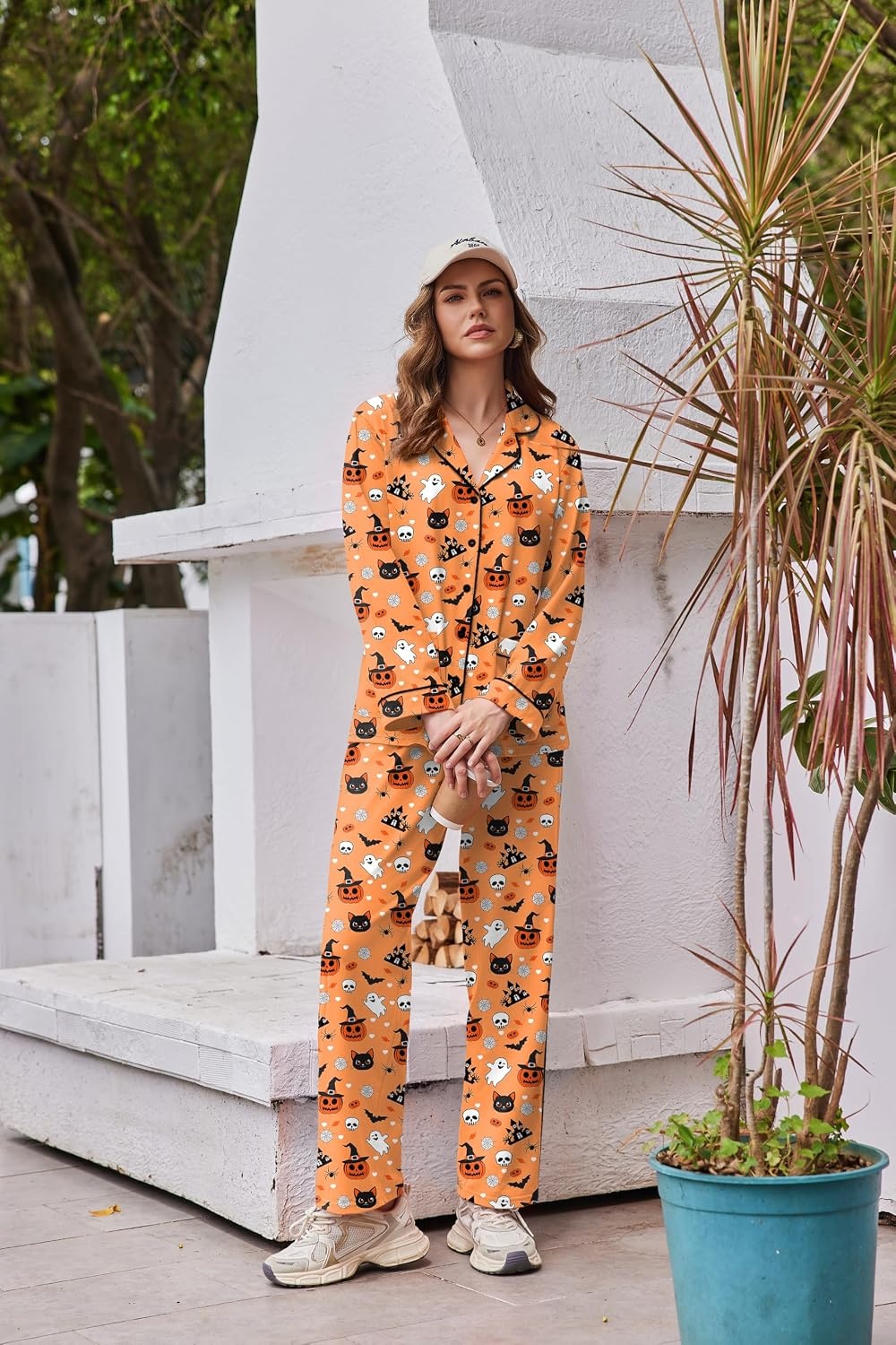 image:imageEkouaer Womens Cotton Pajamas Set Long Sleeve Button Down Pjs with PocketsHalloween