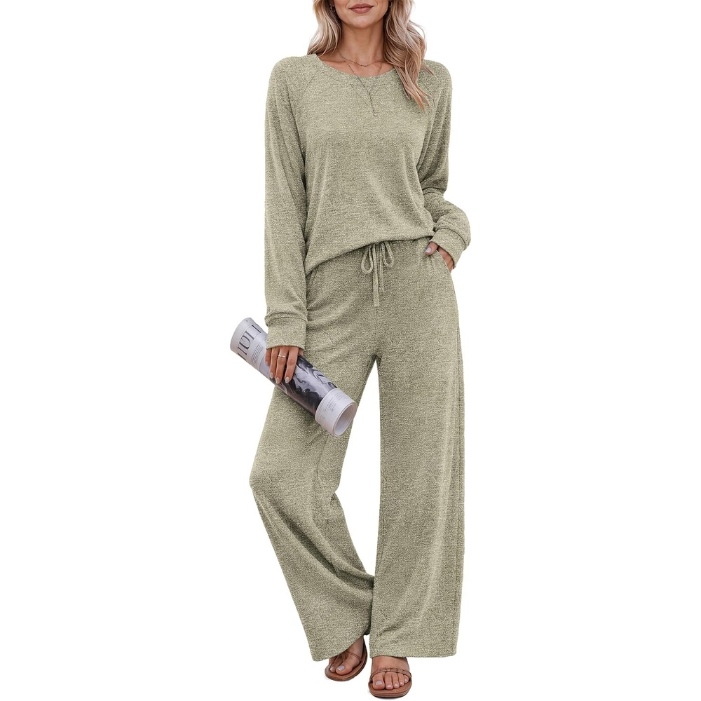 image:imageEkouaer Pajama Sets for Women Long Sleeve Sleepwear Crew Neck Pj Lounge SetLake Green