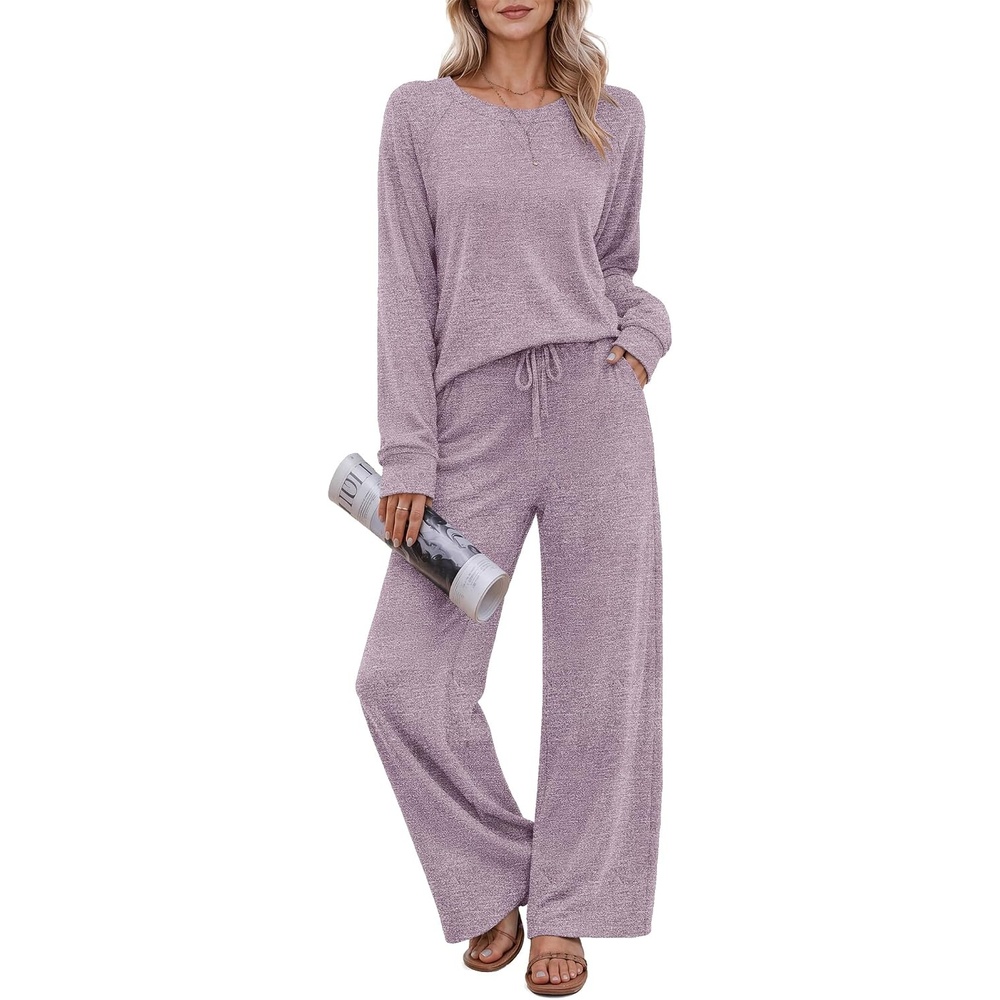 image:imageEkouaer Pajama Sets for Women Long Sleeve Sleepwear Crew Neck Pj Lounge SetPurple