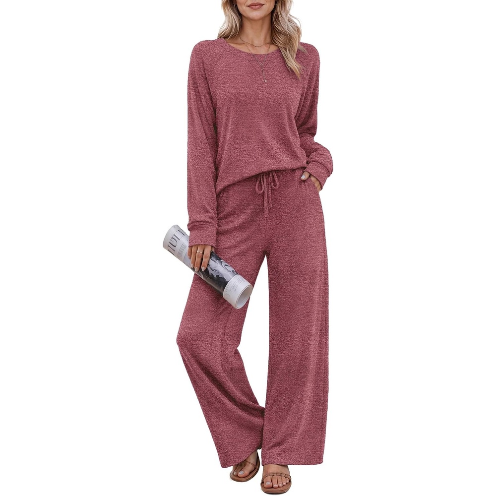 image:imageEkouaer Pajama Sets for Women Long Sleeve Sleepwear Crew Neck Pj Lounge SetRed