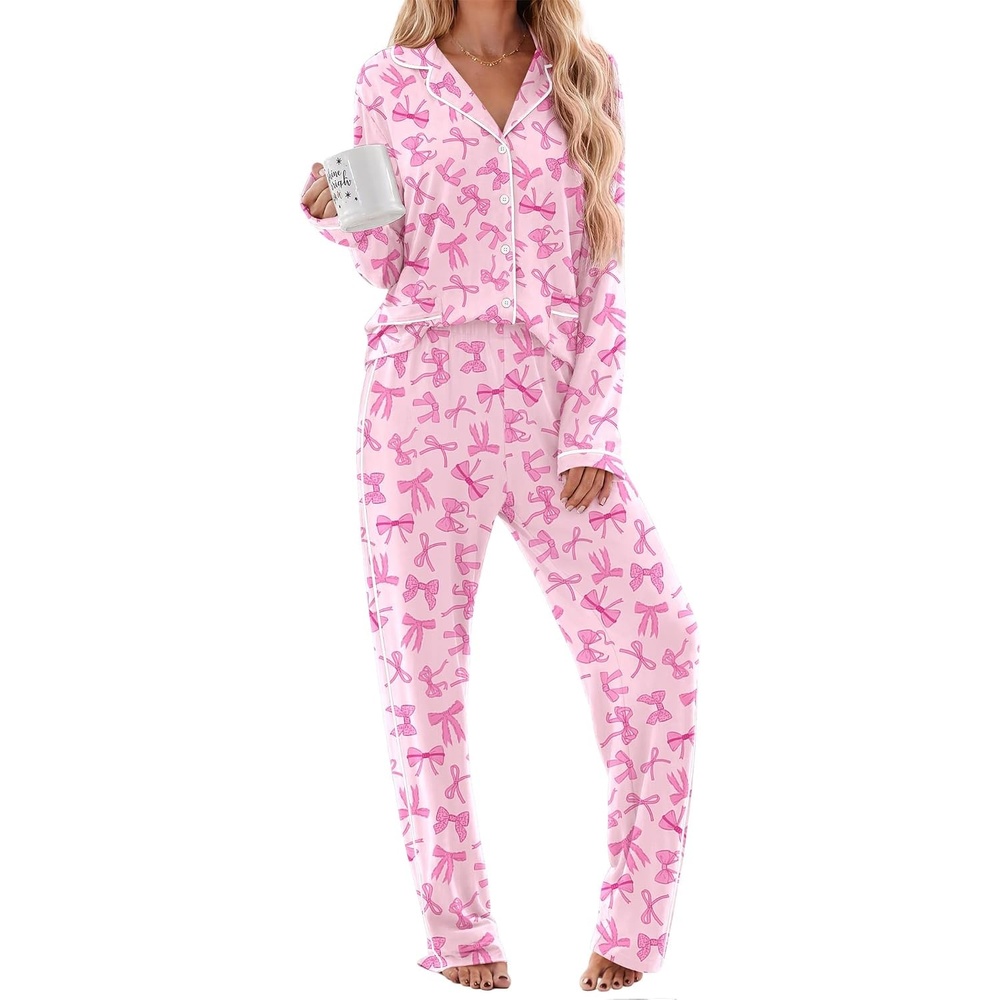 image:imageEkouaer Womens Cotton Pajamas Set Long Sleeve Button Down Pjs with PocketsBow