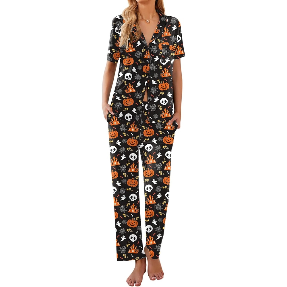 image:imageEkouaer Womens Pajamas Set Short Sleeve Button Down Top amp Pants Lounge PjsBlack Halloween 2026