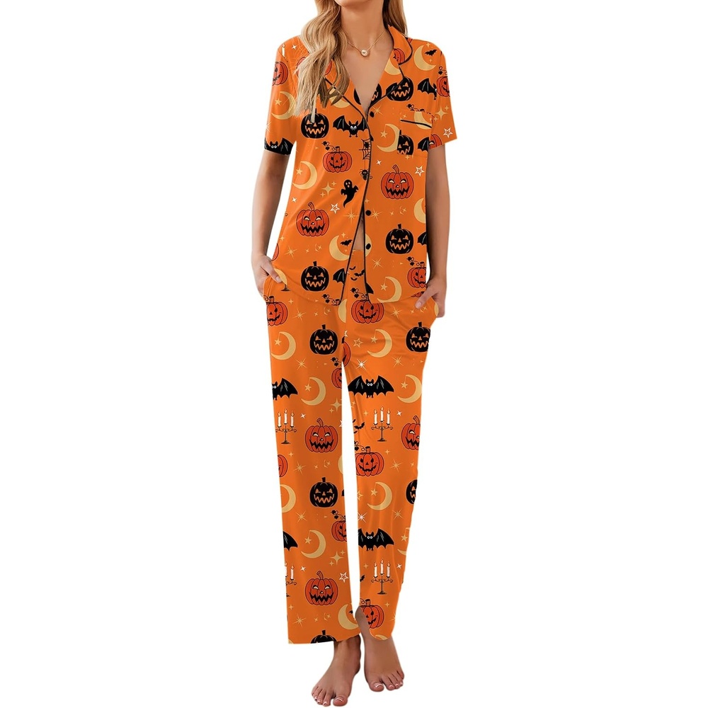 image:imageEkouaer Womens Pajamas Set Short Sleeve Button Down Top amp Pants Lounge PjsOrange Halloween 2026
