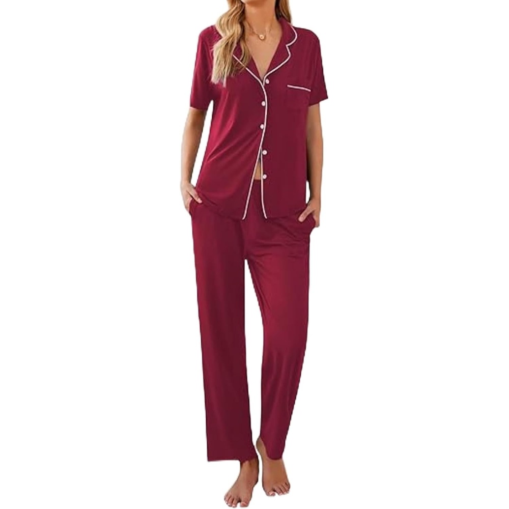 image:imageEkouaer Womens Pajamas Set Short Sleeve Button Down Top amp Pants Lounge PjsRed