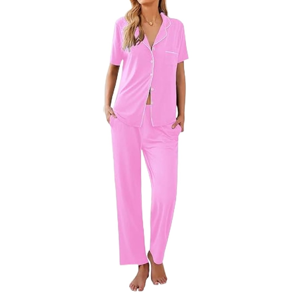 image:imageEkouaer Womens Pajamas Set Short Sleeve Button Down Top amp Pants Lounge PjsRose