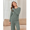 Ekouaer Pajama Sets for Women Long Sleeve Sleepwear Crew Neck Pj Lounge Set(Army Green)
