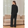 Ekouaer Pajama Sets for Women Long Sleeve Sleepwear Crew Neck Pj Lounge Set(Black)