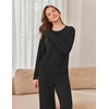 Ekouaer Pajama Sets for Women Long Sleeve Sleepwear Crew Neck Pj Lounge Set(Black)