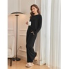 Ekouaer Pajama Sets for Women Long Sleeve Sleepwear Crew Neck Pj Lounge Set(Black)