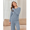 Ekouaer Pajama Sets for Women Long Sleeve Sleepwear Crew Neck Pj Lounge Set(Blue)