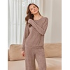 Ekouaer Pajama Sets for Women Long Sleeve Sleepwear Crew Neck Pj Lounge Set(Brown)
