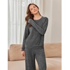 Ekouaer Pajama Sets for Women Long Sleeve Sleepwear Crew Neck Pj Lounge Set(Dark Grey)
