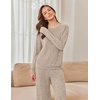 Ekouaer Pajama Sets for Women Long Sleeve Sleepwear Crew Neck Pj Lounge Set(Khaki)