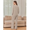 Ekouaer Pajama Sets for Women Long Sleeve Sleepwear Crew Neck Pj Lounge Set(Khaki)