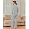 Ekouaer Pajama Sets for Women Long Sleeve Sleepwear Crew Neck Pj Lounge Set(Light Grey)