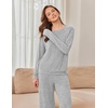 Ekouaer Pajama Sets for Women Long Sleeve Sleepwear Crew Neck Pj Lounge Set(Light Grey)