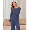 Ekouaer Pajama Sets for Women Long Sleeve Sleepwear Crew Neck Pj Lounge Set(Navy Blue)