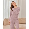 Ekouaer Pajama Sets for Women Long Sleeve Sleepwear Crew Neck Pj Lounge Set(Pink)
