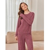 Ekouaer Pajama Sets for Women Long Sleeve Sleepwear Crew Neck Pj Lounge Set(Red)