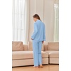 Ekouaer Womens Cotton Pajamas Set Long Sleeve Button Down Pjs with Pockets(Blue)