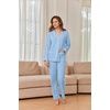 Ekouaer Womens Cotton Pajamas Set Long Sleeve Button Down Pjs with Pockets(Blue)