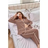 Ekouaer Womens Cotton Pajamas Set Long Sleeve Button Down Pjs with Pockets(Brown)
