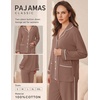 Ekouaer Womens Cotton Pajamas Set Long Sleeve Button Down Pjs with Pockets(Brown)