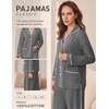 Ekouaer Womens Cotton Pajamas Set Long Sleeve Button Down Pjs with Pockets(Dark Grey)
