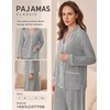 Ekouaer Womens Cotton Pajamas Set Long Sleeve Button Down Pjs with Pockets(Light Grey)