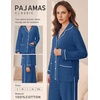 Ekouaer Womens Cotton Pajamas Set Long Sleeve Button Down Pjs with Pockets(Navy)