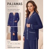 Ekouaer Womens Cotton Pajamas Set Long Sleeve Button Down Pjs with Pockets(Navy Blue)