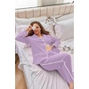 Ekouaer Womens Cotton Pajamas Set Long Sleeve Button Down Pjs with Pockets(Purple)