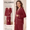 Ekouaer Womens Cotton Pajamas Set Long Sleeve Button Down Pjs with Pockets(Wine)
