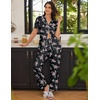 Ekouaer Womens Pajamas Set Short Sleeve Button Down Top & Pants Lounge Pjs(Big Black Flowers)