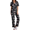 Ekouaer Womens Pajamas Set Short Sleeve Button Down Top & Pants Lounge Pjs(Big Black Flowers)