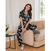 Ekouaer Womens Pajamas Set Short Sleeve Button Down Top & Pants Lounge Pjs(Big Black Flowers_1)