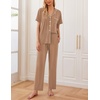 Ekouaer Womens Pajamas Set Short Sleeve Button Down Top & Pants Lounge Pjs(Brown)