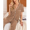 Ekouaer Womens Pajamas Set Short Sleeve Button Down Top & Pants Lounge Pjs(Brown)