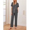 Ekouaer Womens Pajamas Set Short Sleeve Button Down Top & Pants Lounge Pjs(Dark Gray)
