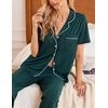 Ekouaer Womens Pajamas Set Short Sleeve Button Down Top & Pants Lounge Pjs(Green)