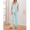 Ekouaer Womens Pajamas Set Short Sleeve Button Down Top & Pants Lounge Pjs(Ice Blue)