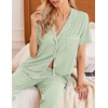 Ekouaer Womens Pajamas Set Short Sleeve Button Down Top & Pants Lounge Pjs(Ice Green)