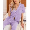 Ekouaer Womens Pajamas Set Short Sleeve Button Down Top & Pants Lounge Pjs(Light Purple)