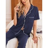 Ekouaer Womens Pajamas Set Short Sleeve Button Down Top & Pants Lounge Pjs(Navy Blue)