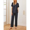 Ekouaer Womens Pajamas Set Short Sleeve Button Down Top & Pants Lounge Pjs(Navy Blue)
