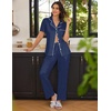 Ekouaer Womens Pajamas Set Short Sleeve Button Down Top & Pants Lounge Pjs(Navy Blue Points)