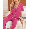 Ekouaer Womens Pajamas Set Short Sleeve Button Down Top & Pants Lounge Pjs(Pink)